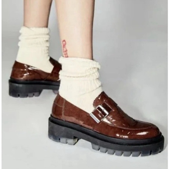 Free People Mackenzie MJ Patent Leather Loafers Brown EU 39 US 9 Classic Preppy - Picture 2 of 11